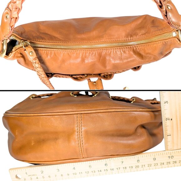 Michael Kors Nolita Tan Leather Braided Hobo Zip Boho Festival Shoulder Bag - Picture 5 of 9